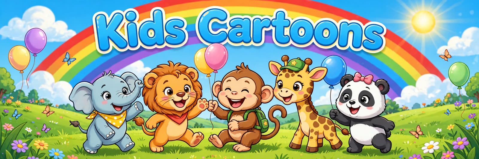 Milo and his animal friends under a rainbow — the colorful world of Milo & Pip