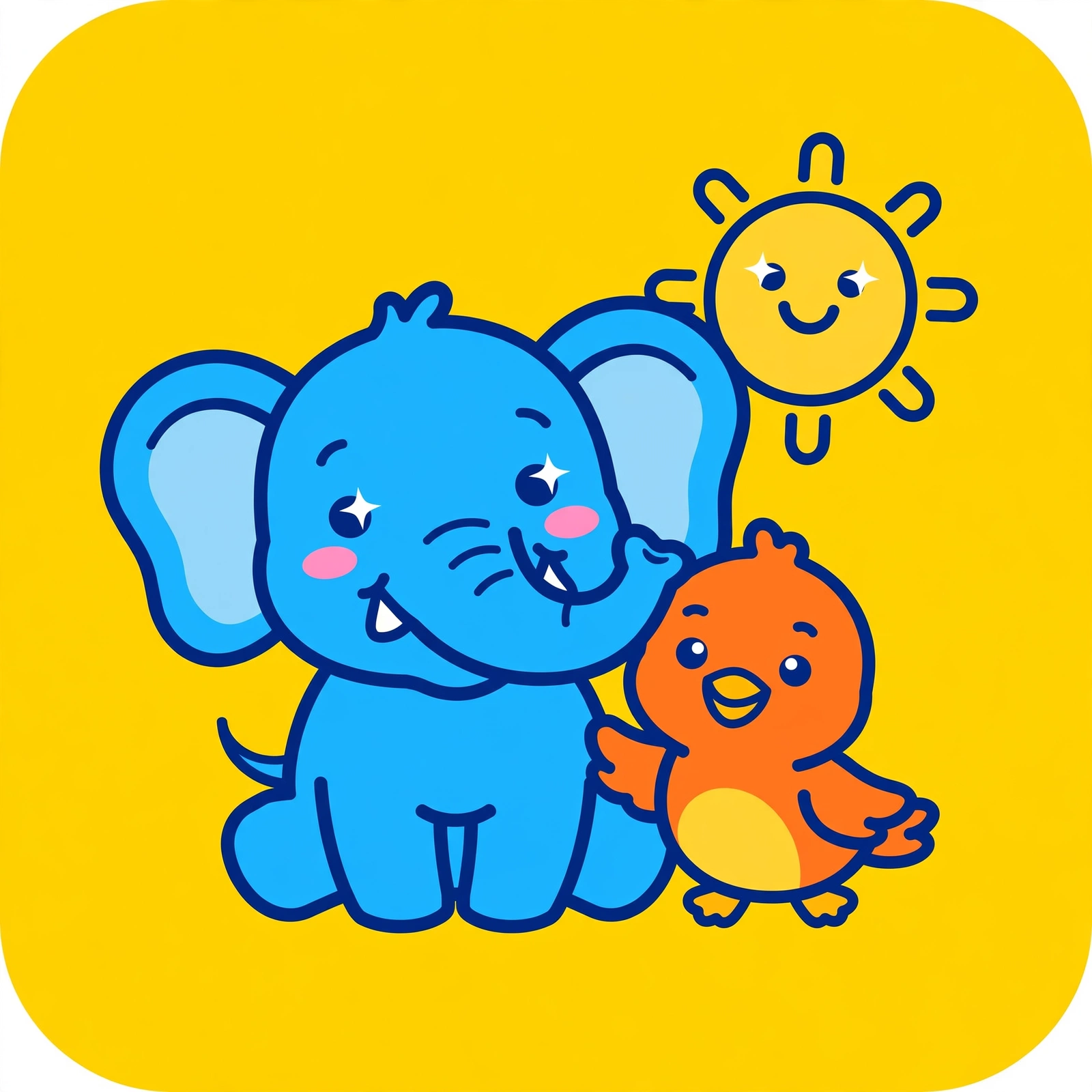 Milo the elephant, Pip the bird and Sunny the sun — the Milo & Pip logo